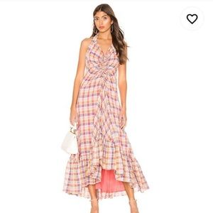 Free People Rainbow Dreams Plaid Ruched Maxi Dress